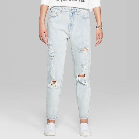 Wild Fable High Rise Distressed Mom Jean - 12 - Picture 1 of 9